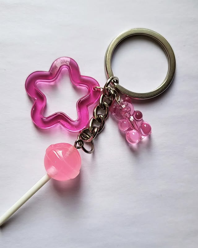 Pink star keychain with bead charms